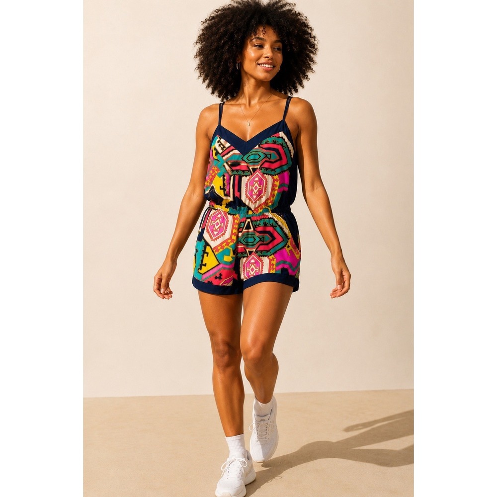 Alice & Trixie Silk Printed Romper L Multicolor Bohemian Sleeveless Made In NYC